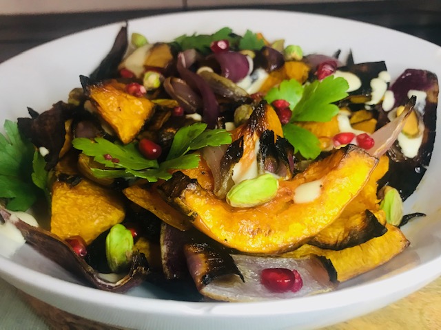 Roasted Butternut Squash and Pomegranate Seeds